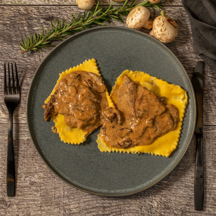 Short Rib Ravioli with Mushroom Ragu