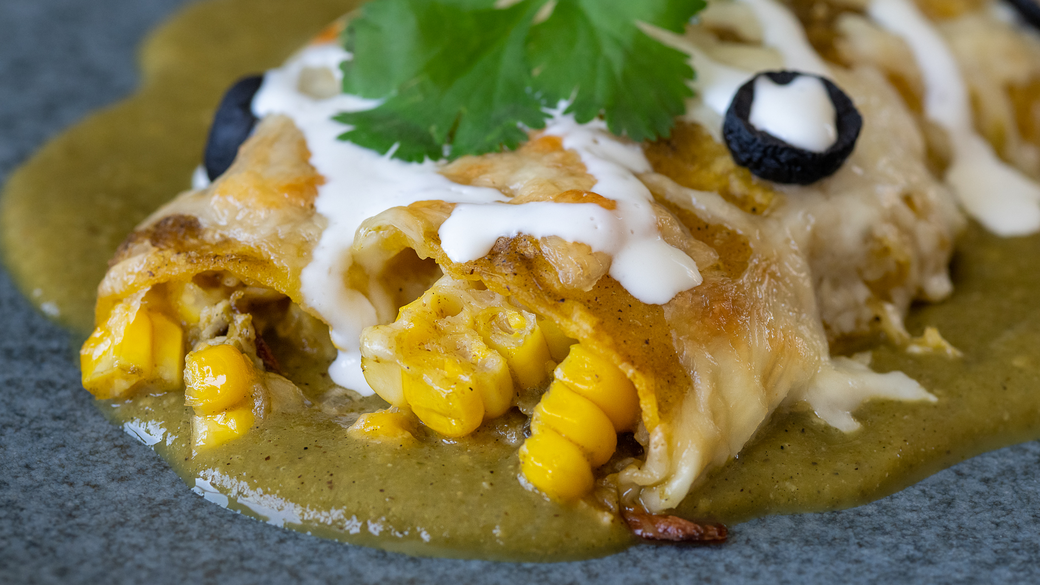 Roasted Corn and Poblano Pepper Enchiladas.