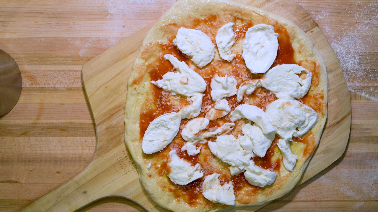 Add Buffalo Mozzarella on Top of the Sauce