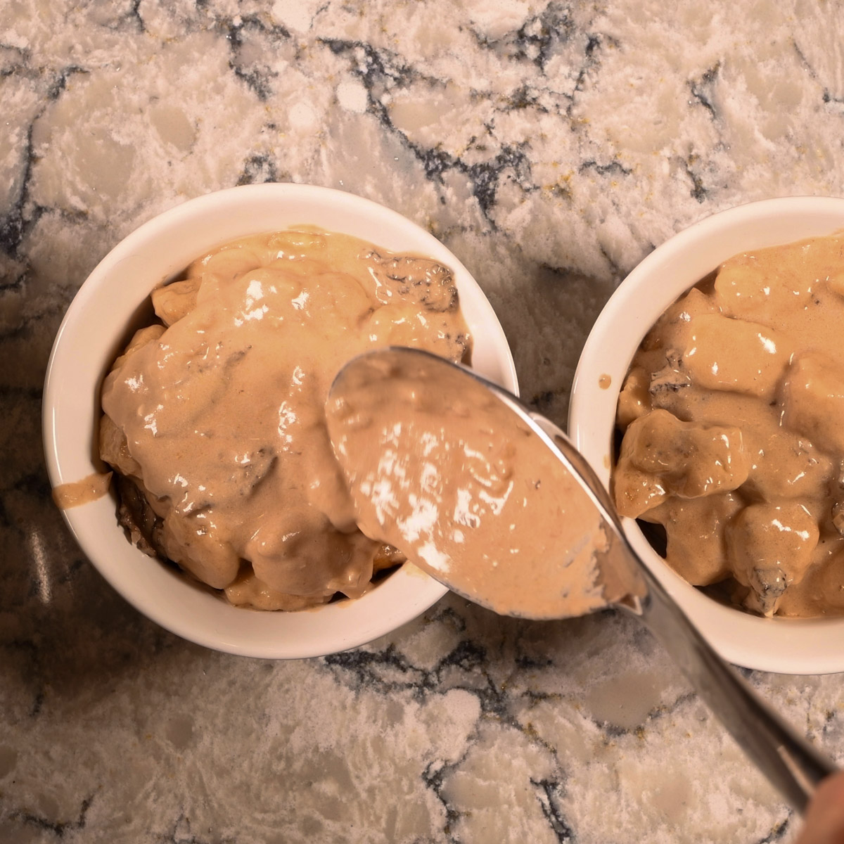 Divide chicken mixture into casserole dishes.