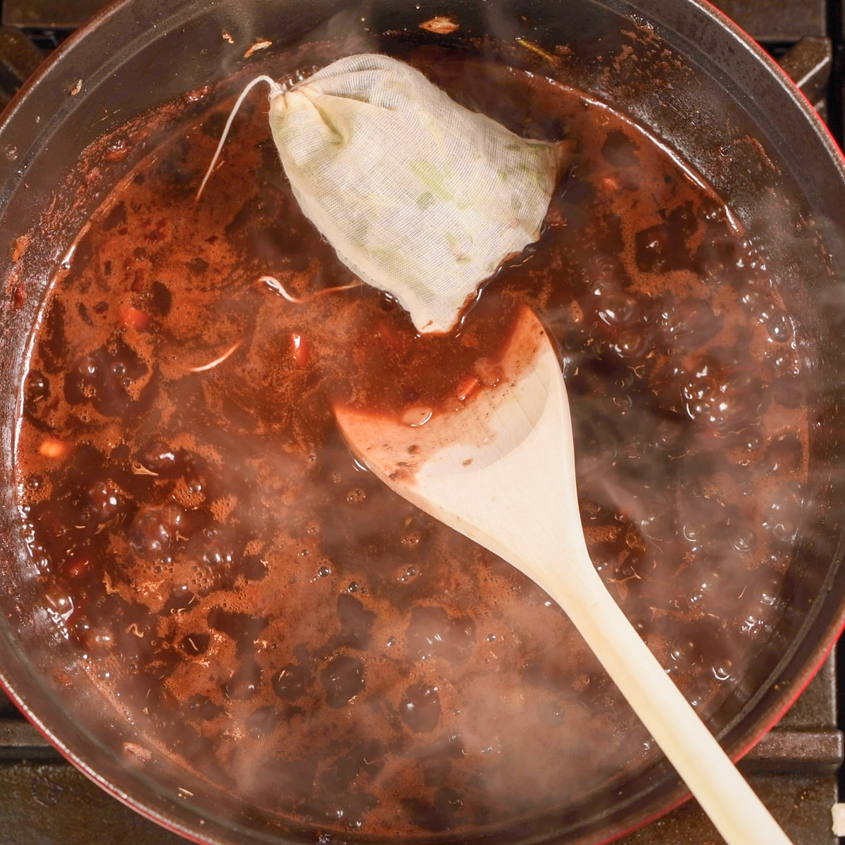 Add the herb sachet.