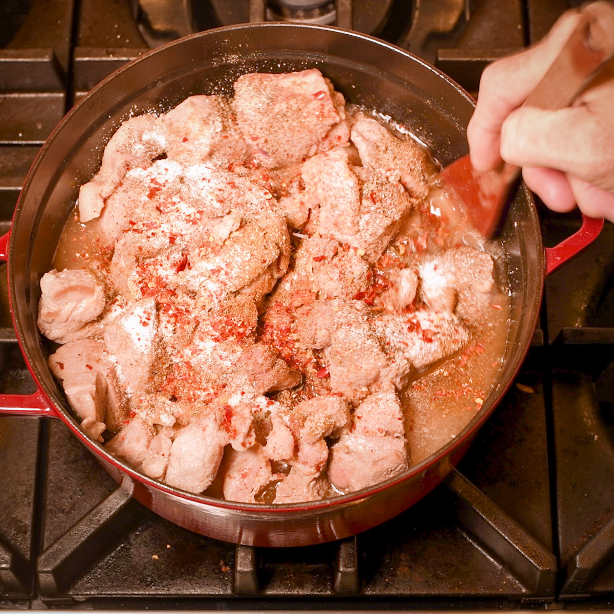 Add the spices and stir.