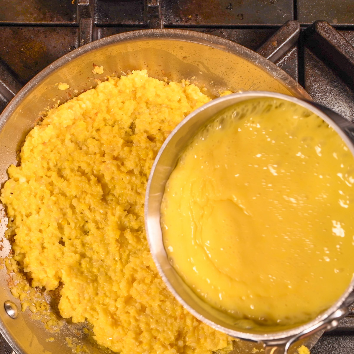 Add thickened liquid to corn mixture.