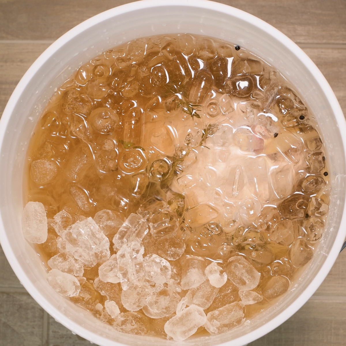 Turkey in iced brine solution.