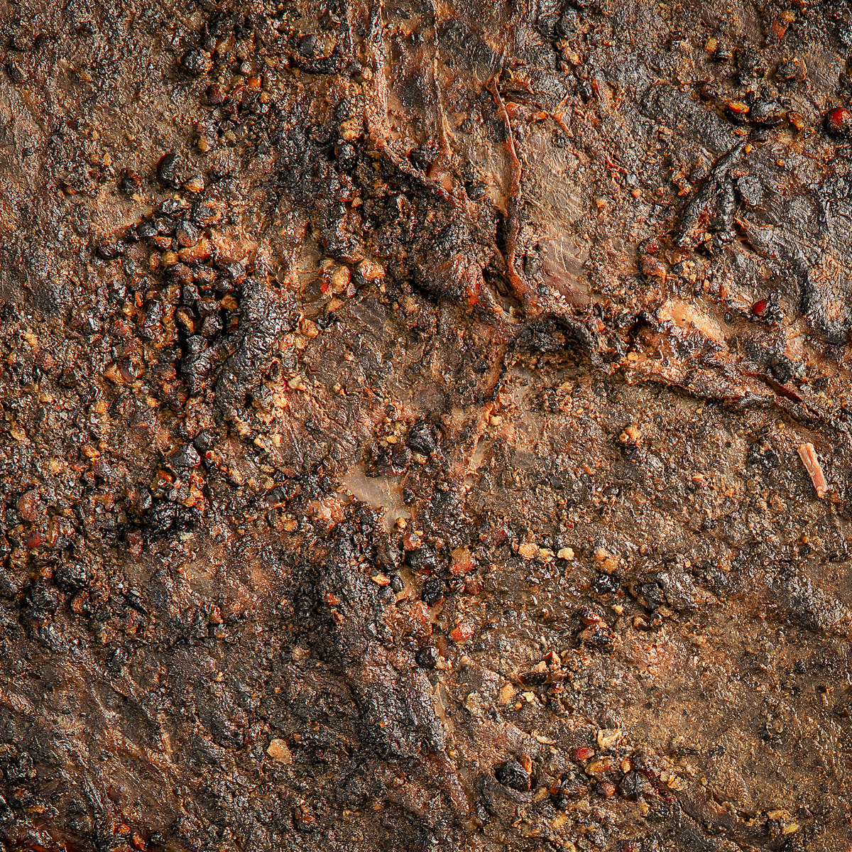 Well-developed bark on a beef brisket.