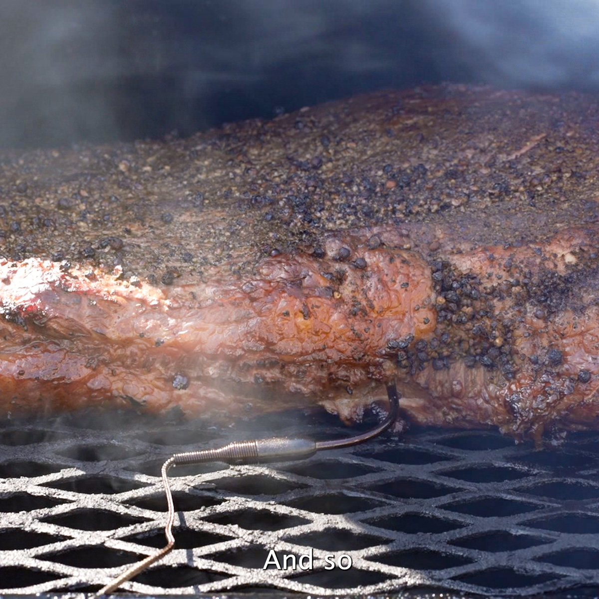 Brisket in the smoker.
