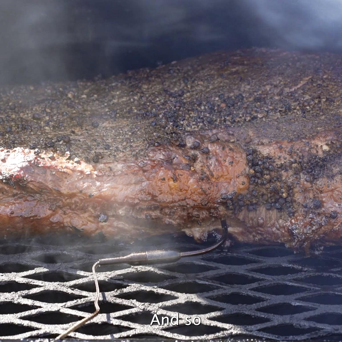 Brisket with bark starting to form.