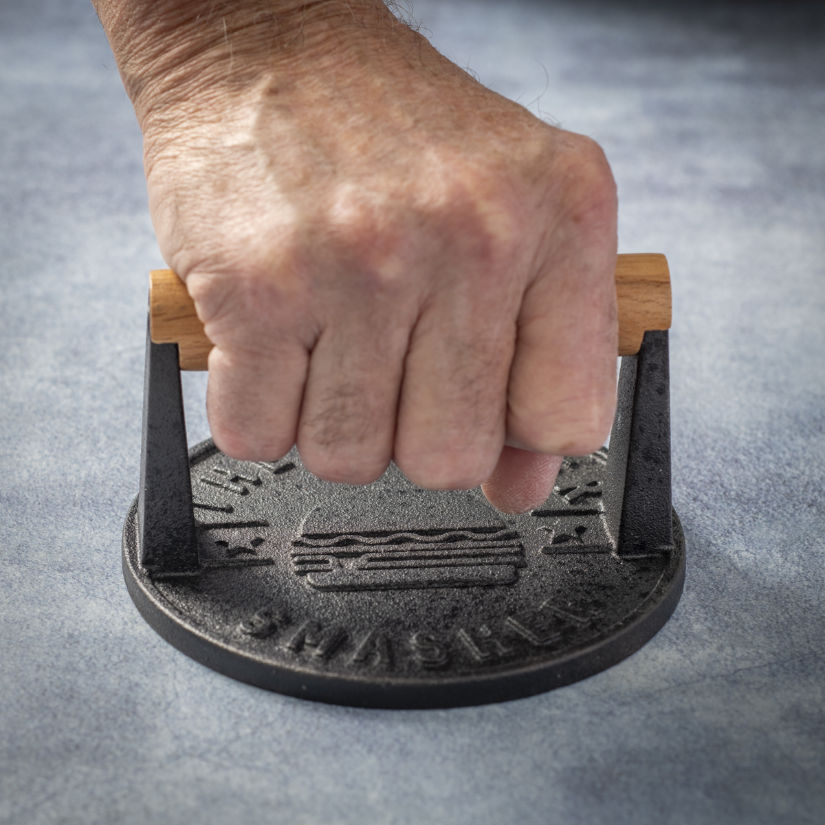 The Burger Smasher cast iron press has 4.25-inches of handle clearance.