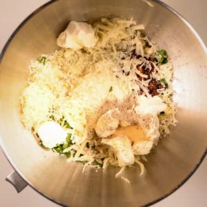 Calzone ingredients in a bowl.