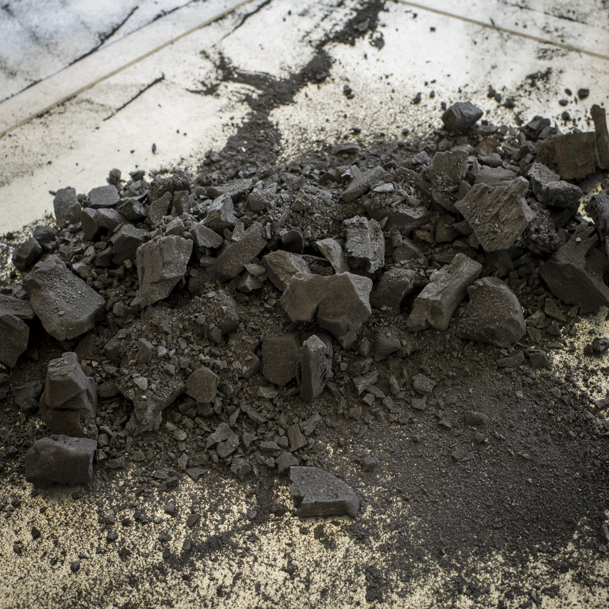 Charcoal dust and small pieces from the bottom of the bag.