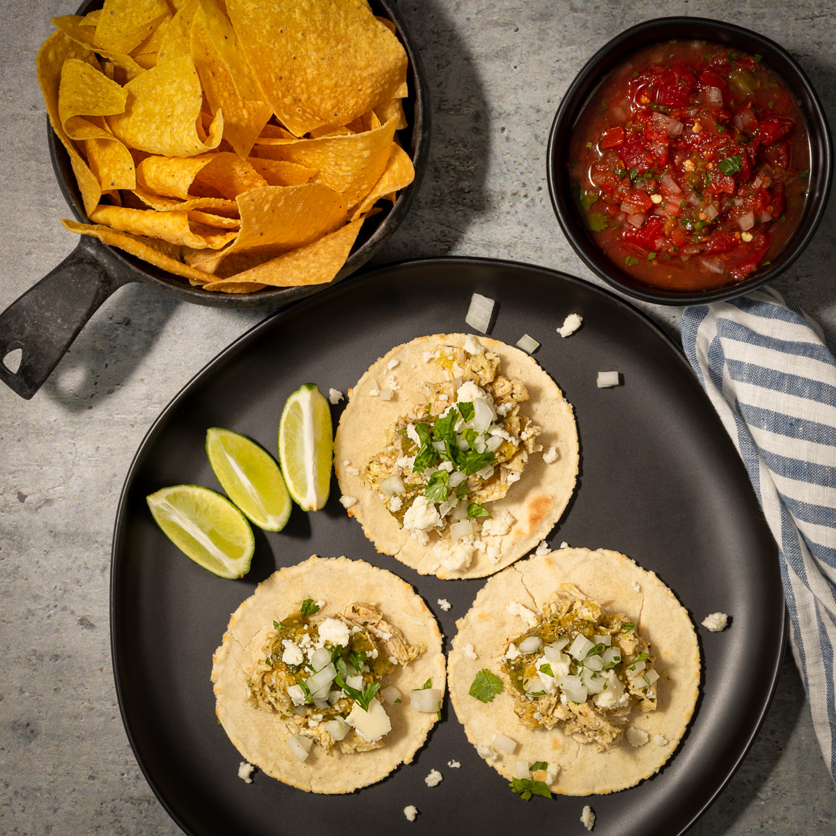Chicken tacos with salsa verde.