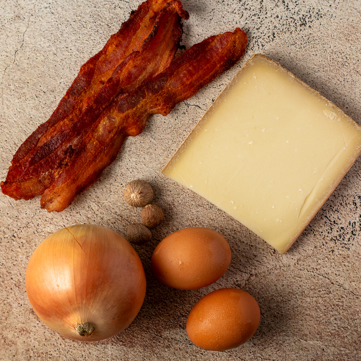 Crustless Quiche Lorraine ingredients.