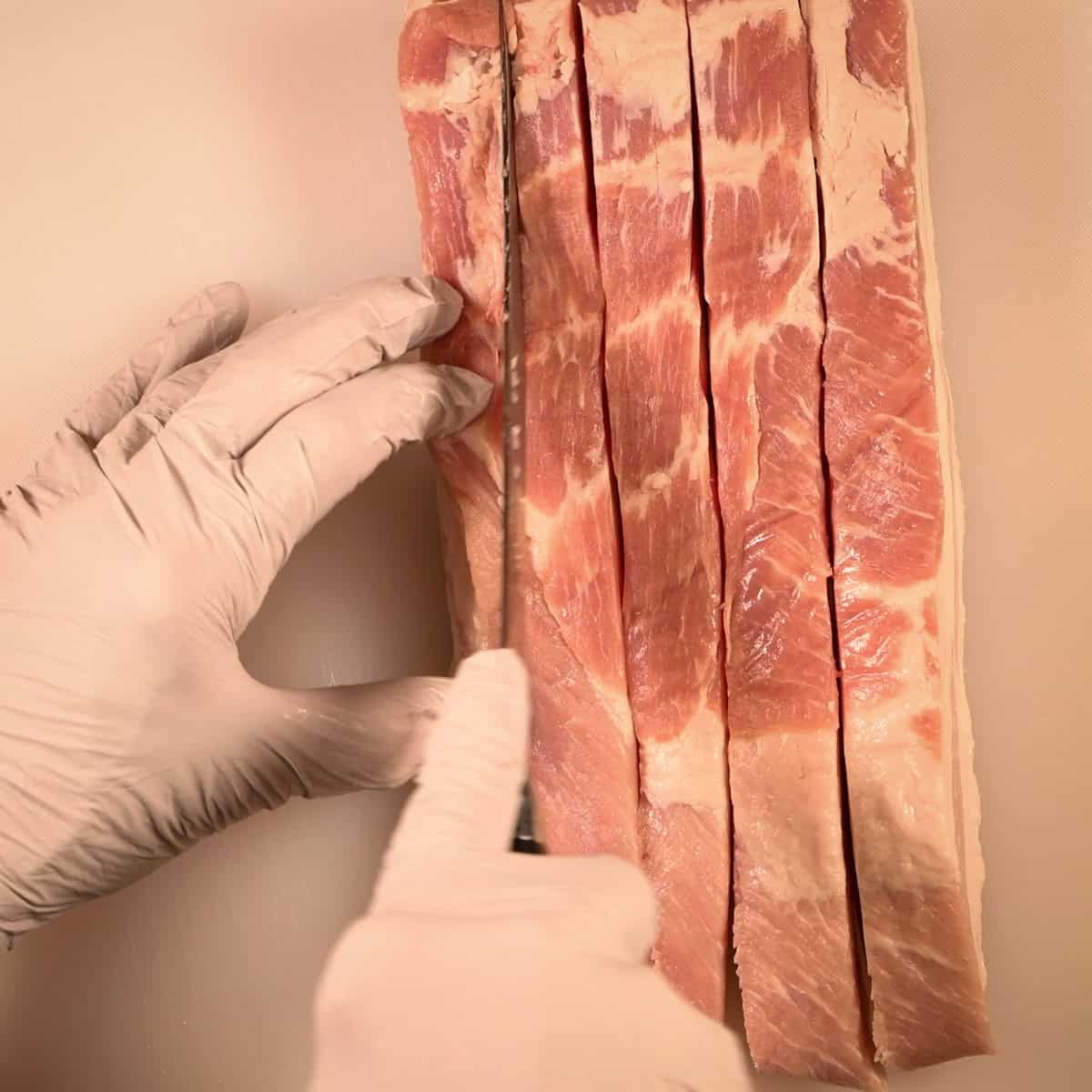 Cut the pork belly into 1" pieces.