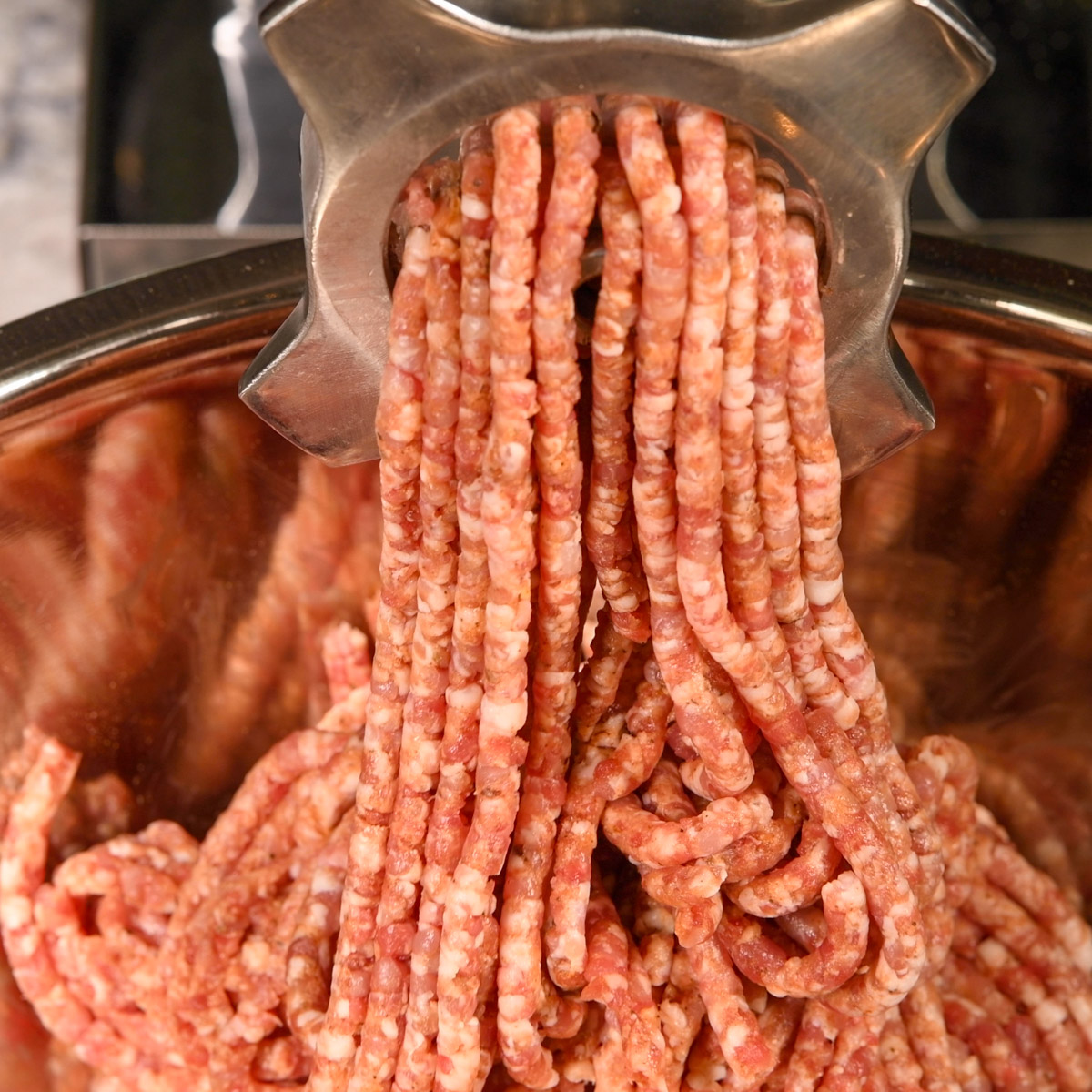 Grind the pork should again using a fine grind.