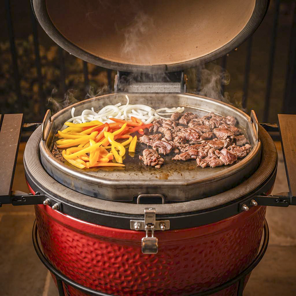 Karbon Steel Griddle on a Kamado Joe Classic II.