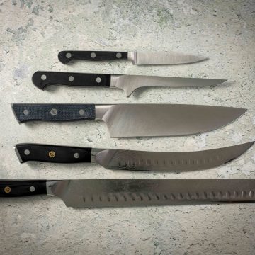 Five essential kitchen knives for barbecue preparation and carving.