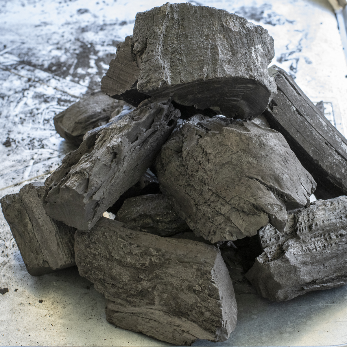 Lump charcoal.