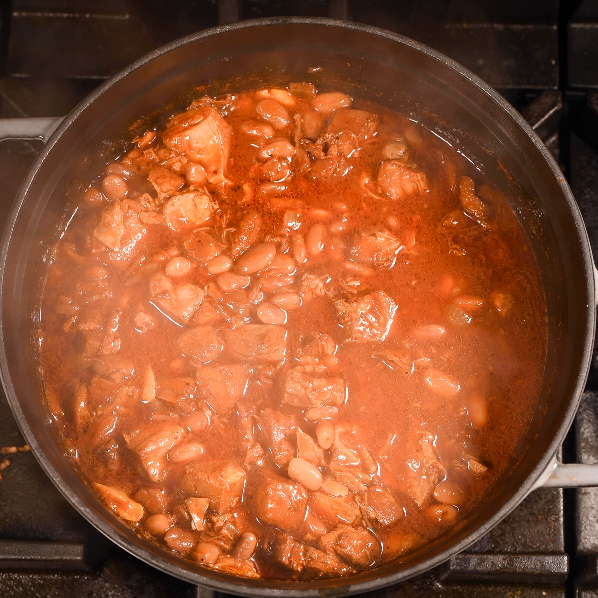 Pork and beans ready to serve.