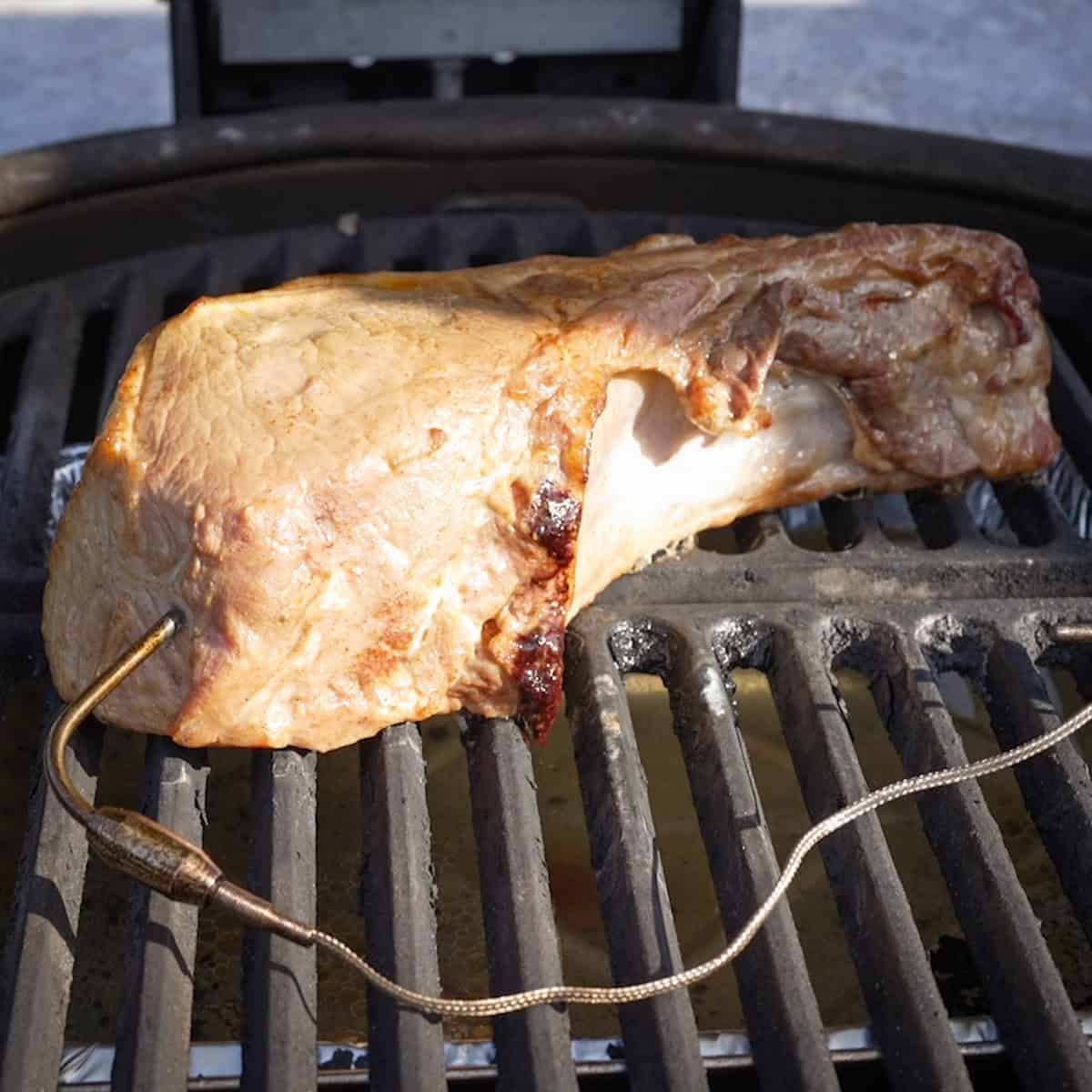 Pork chop in the smoker.