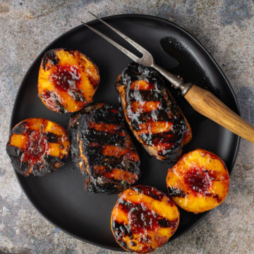 Peach-glazed pork chops.