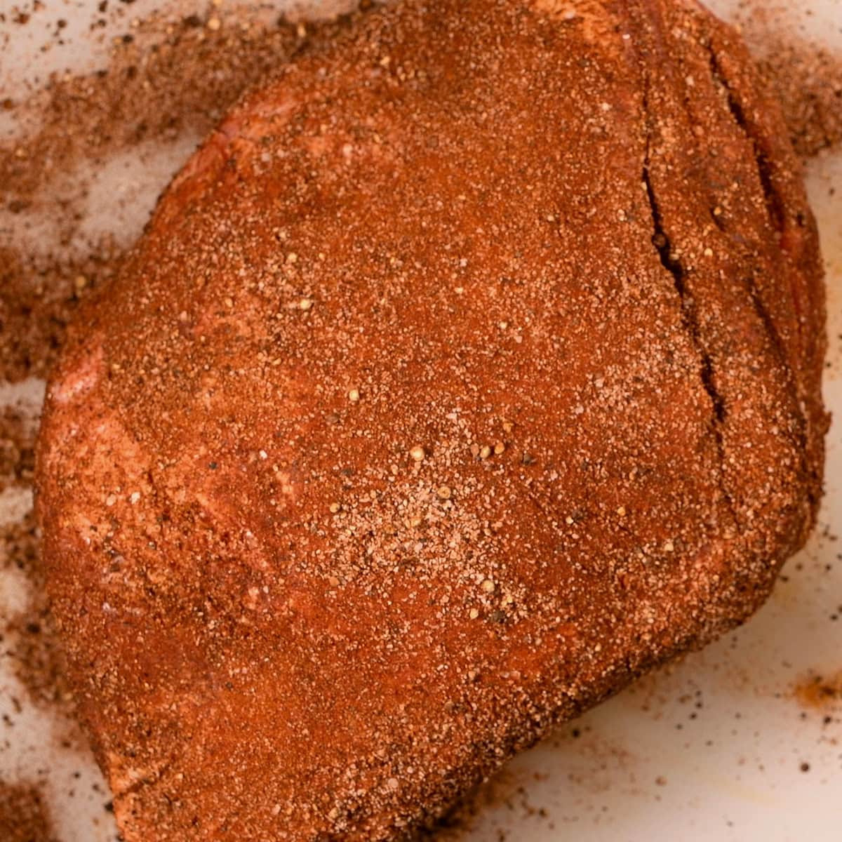 Pork shoulder with dry rub.