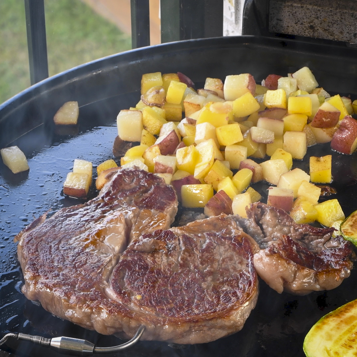 Beef tallow helps sear ribeye steaks.