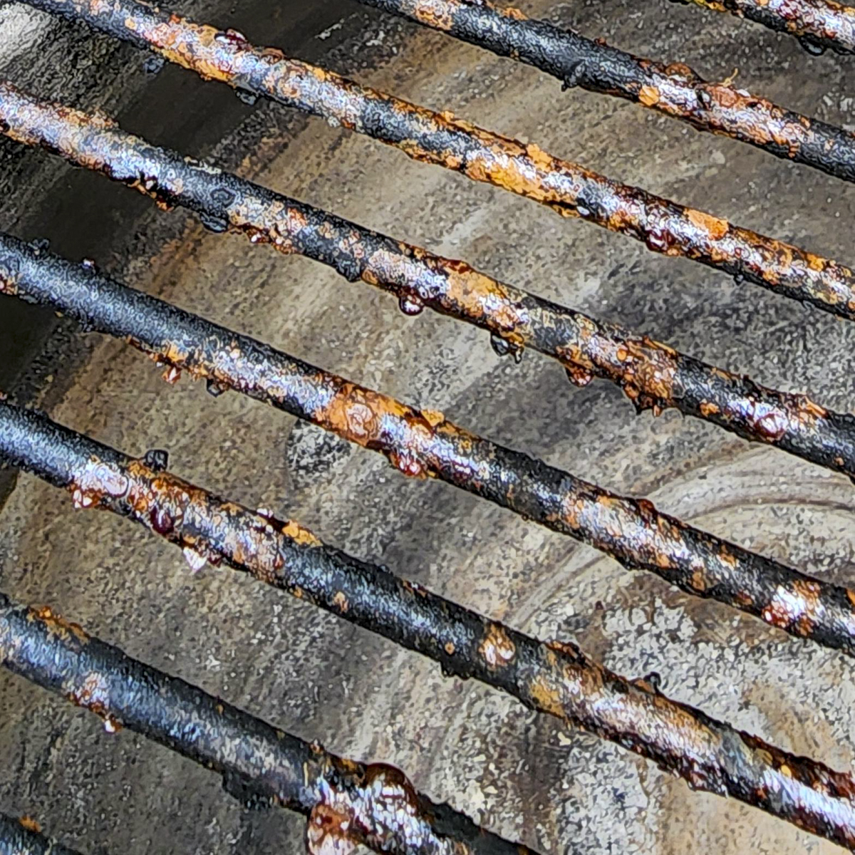Rusty stainless steel grates in a Kamado Joe.