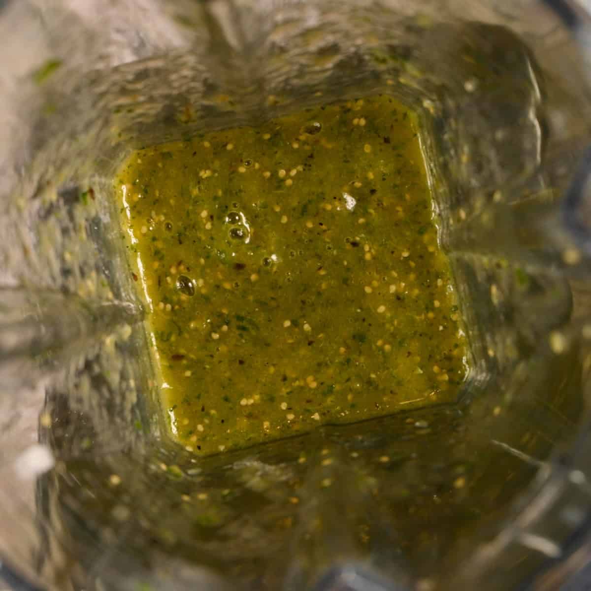 Salsa verde in a blender.