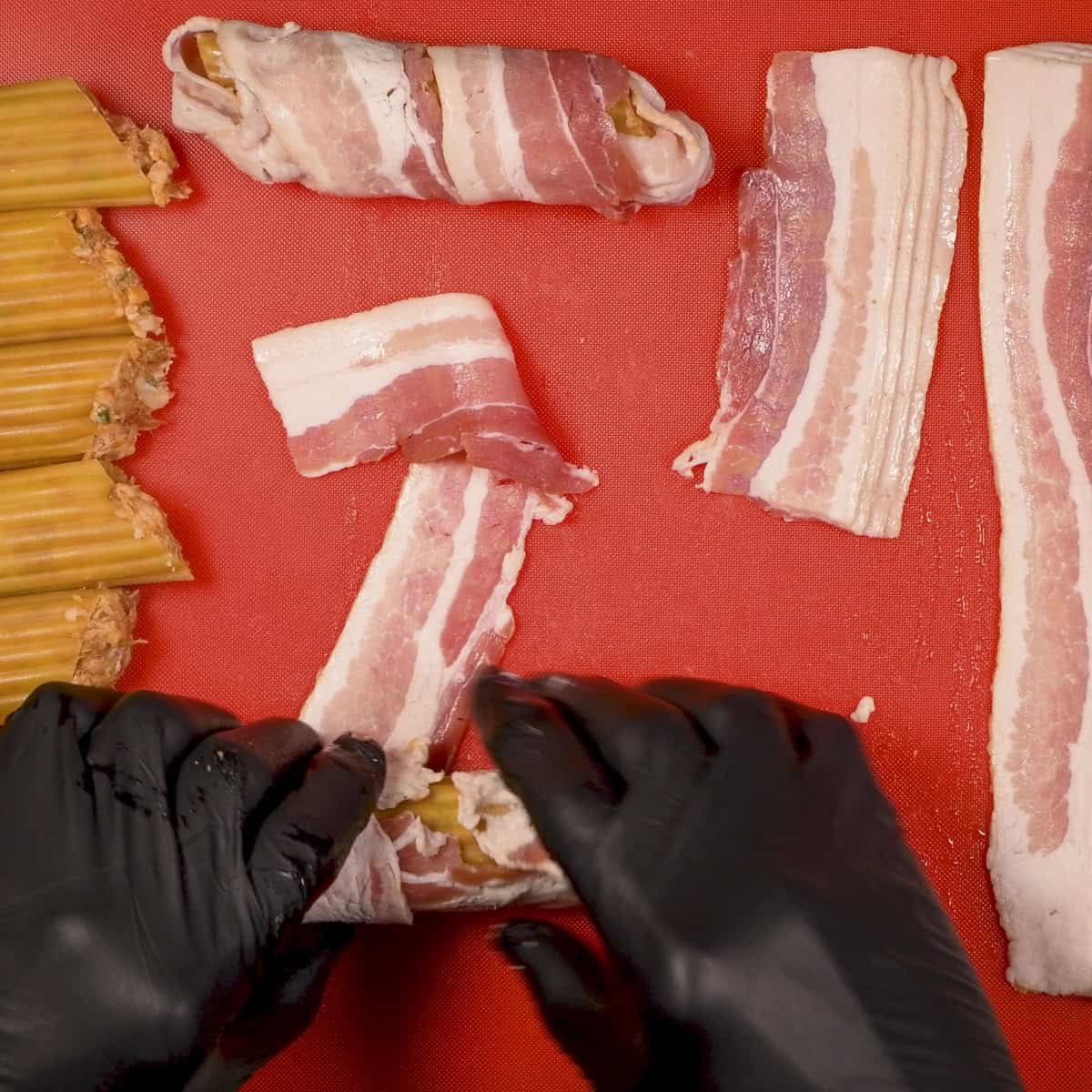 Wrap the stuffed shells in bacon.