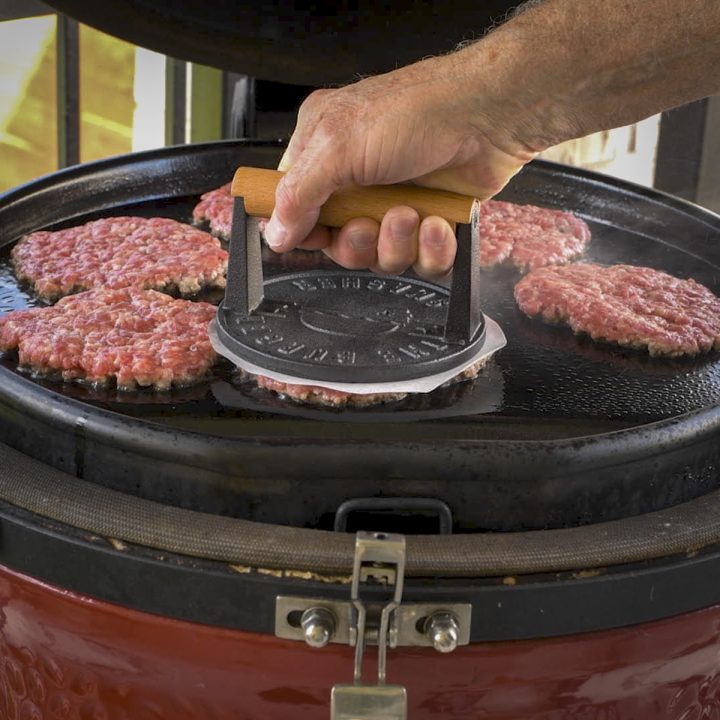 Each burger press has also tested on a hot Kamado Joe Karbon Steel Griddle.