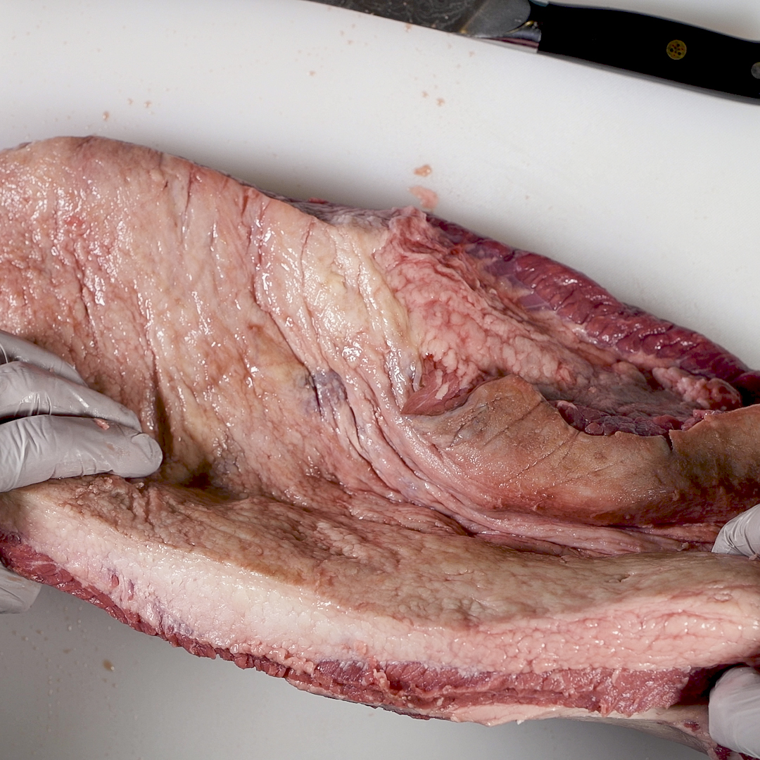 The cut edge of a brisket.
