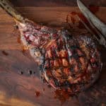 Reversed seared tomahawk steak