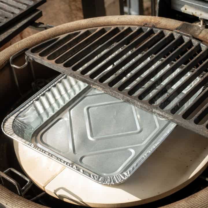 Water pan inside a Kamado Joe.